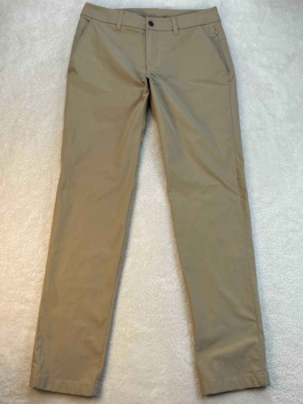 Lululemon Commission Slim Chino Pants Mens 30 Tan Stretch Flat Front Mid Rise
